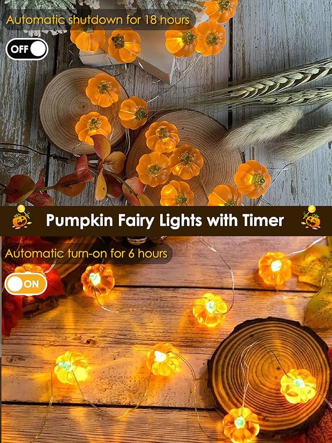 Fall Decorations 3D Pumpkin Fairy Lights Battery Operated with Remote, 10ft 30LED Fall Orange String Lights 8 Modes, Twinkle Light Waterproof Outdoor Indoor for Thanksgiving Harvest Halloween Decor