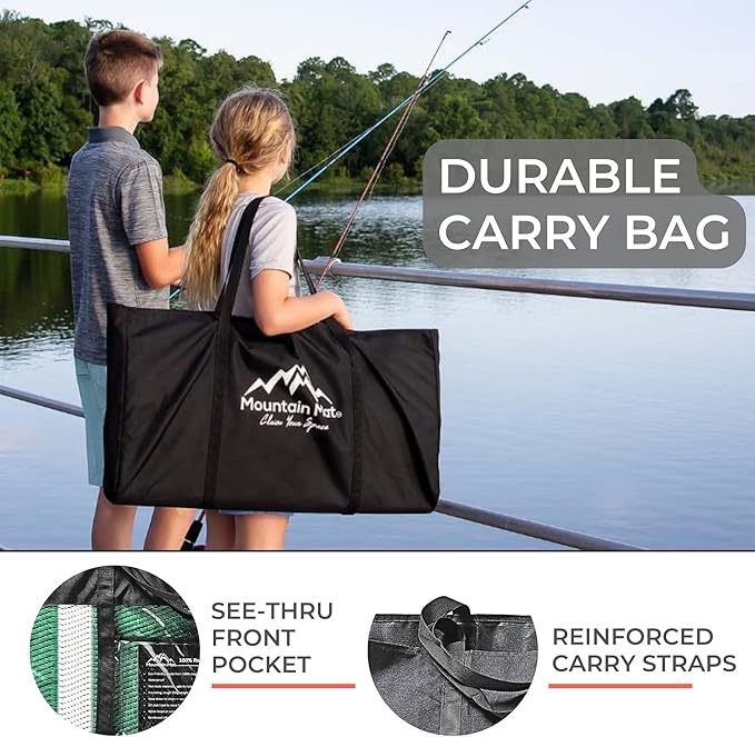 5x7 Green Outdoor RV Mat with Carry Bag – Extra Thick 5mm Recycled Poly Rug – Waterproof, Heavy-Duty, Reversible – Luxury Camping Mat for Patio, Beach, Deck (Green with Carry Bag, 5'x7')