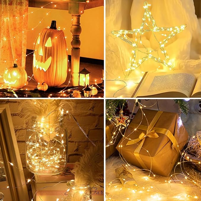 2Pack USB Plug in Fairy String Lights,16ft 50 LED Copper with Remote and Timer, 8 Modes Waterproof Twinkle String Lights Battery Powered for Bedroom Indoor Party Wedding Christmas Decoration