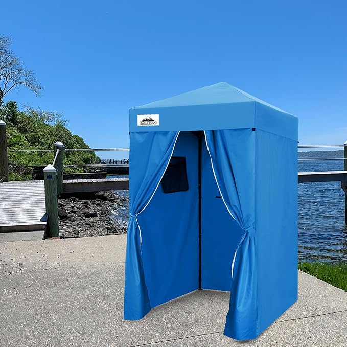 EAGLE PEAK Flex Ultra Compact 4x4 Pop-up Canopy, Sun Shelter, Changing Room, Portable Privacy Canopy Cabana for Pool, Fashion Photoshoots, or Camping, Light Blue