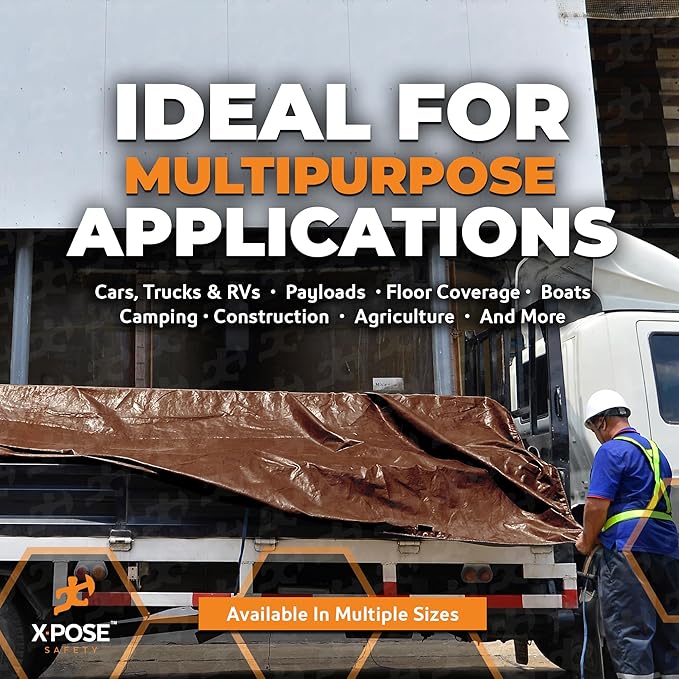 12' x 25' Brown/White Ultra Heavy Duty Tarp - 20 Mil Waterproof Cover With UV Protection, Reinforced Corners for Rain, Camping, Tent - Extra Large Outdoor Tarp