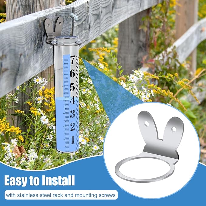 Accurate Rain Gauge Outdoor,7" Rain Gauges Outdoors Best Rated with Stainless Steel Rack Holder, Thickened Plastic Large Precise rain Measure Guage for Yard Fence Garden Lawn Farm