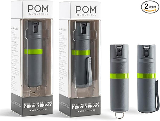 POM Pepper Spray Combo Pack, Keychain & Clip Model, Max Police Strength OC Formula, Quick Key Release, Flip Top Safety, 10 ft Range, 25 Bursts, 0.5 fl oz, Compact Tactical Design for Everyday Carry