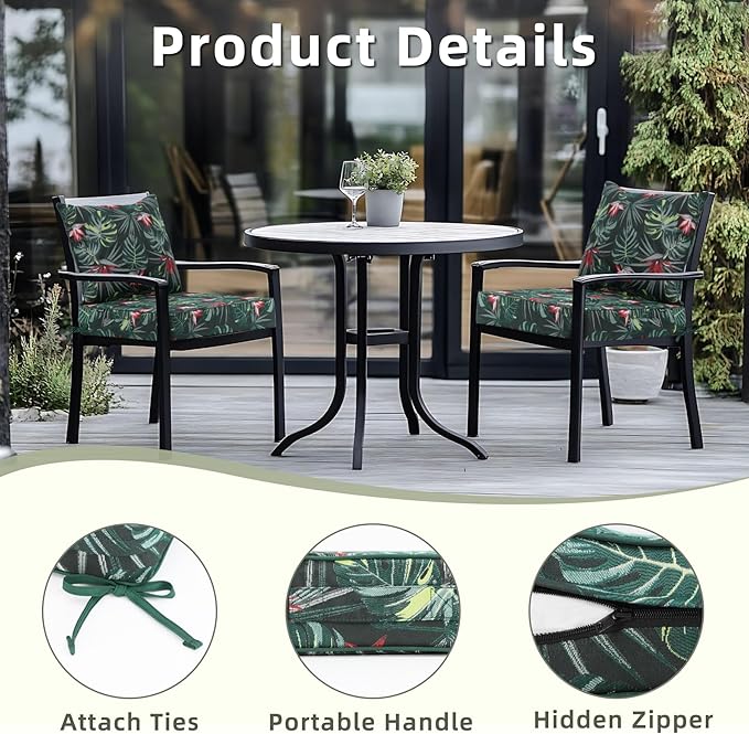 Favoyard Outdoor Seat Cushion 22 x 22 x 3 in Waterproof Pattern Fade Resistant Cover Removable Patio Furniture Cushions Deep Seat & Back Cushion Set with Adjustable Straps for Patio Chair Sofa Couch