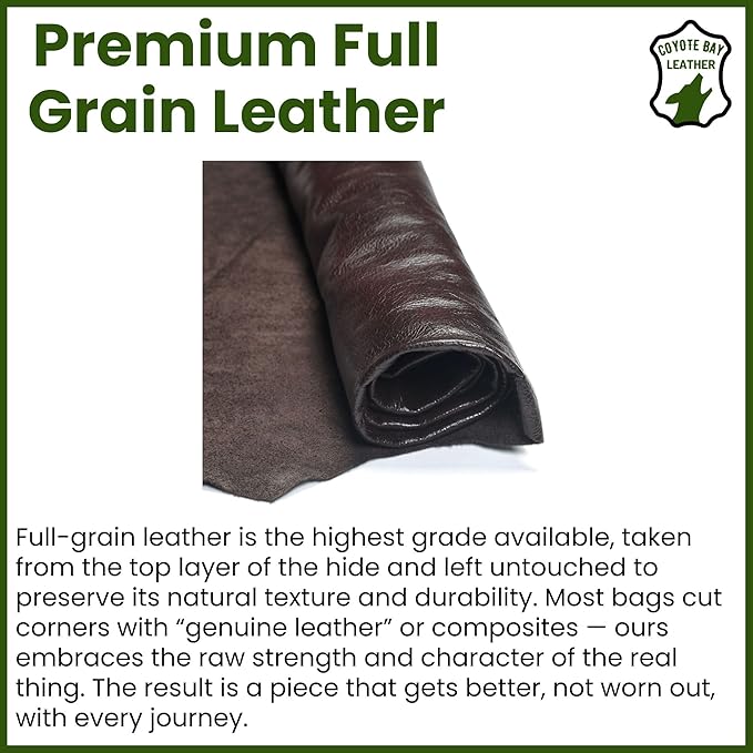 Coyote Bay® Premium Full Grain Soft Leather Makeup Bag Large 9 Inch, Travel Organizer Pouch, Shaving Kit, Cosmetics Toiletry Bathroom Organizer Kit