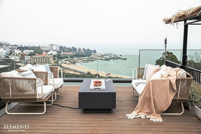 Elementi | Bundle Granville Gas Fire Pit Cast Concrete 60" Rectangular Fire Table, Outdoor Fire Pit Electronic Ignition | Canvas Cover, Lava Rock Included | Dark Gray (Natural Gas)