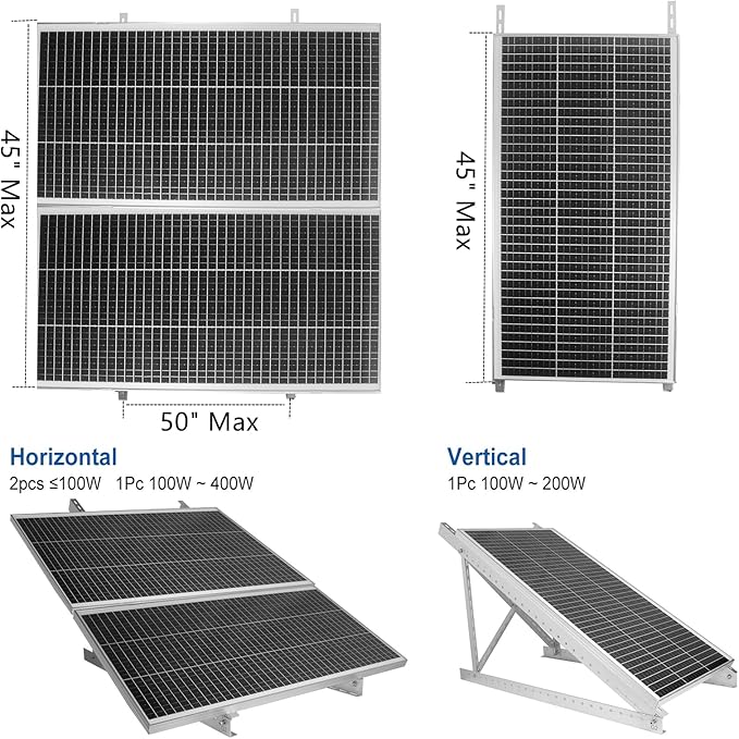 45'' Solar Panel Mount Brackets for 100-400 Watt Solar Panel,with Foldable Tilt Legs and Reinforced Cross Bars,Suitable for RV, Roof, Boat, Off-Grid etc.