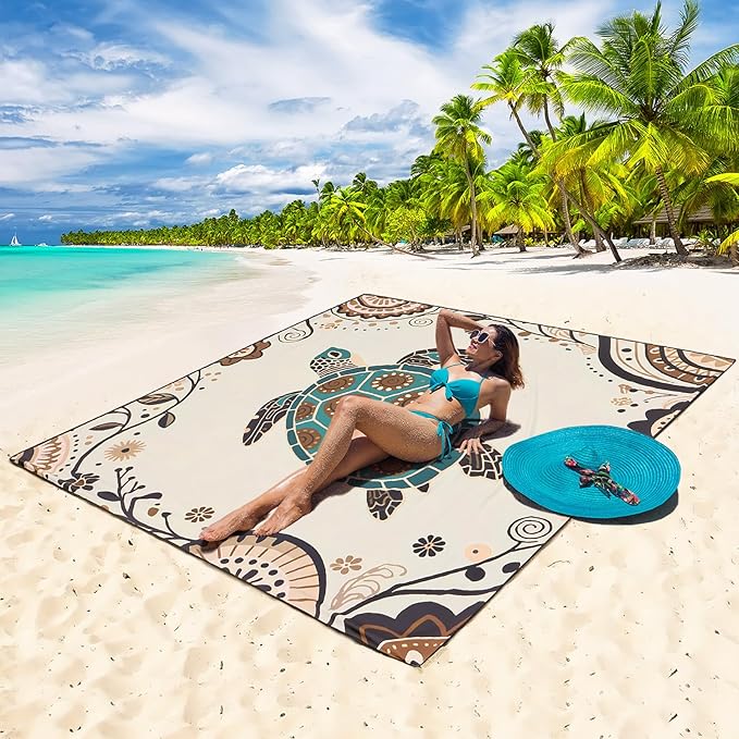 Beach Blanket Waterproof Sandproof Beach Mat 79" X 83"/10'x9'for 2-8 Adults Quick Drying Outdoor Picnic Mat Beach Accessories for Travel, Camping, Hiking