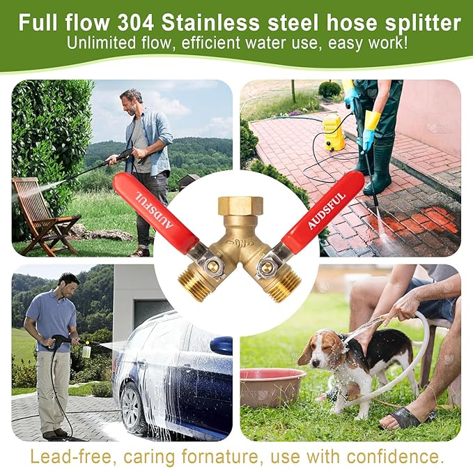 Brass Garden Hose Splitter 2/3/4 Way，Water Hose Splitter with Shutoff，Heavy Duty Outdoor Faucet and Garden Connector，Extension Handles，3/4” GHT Threads