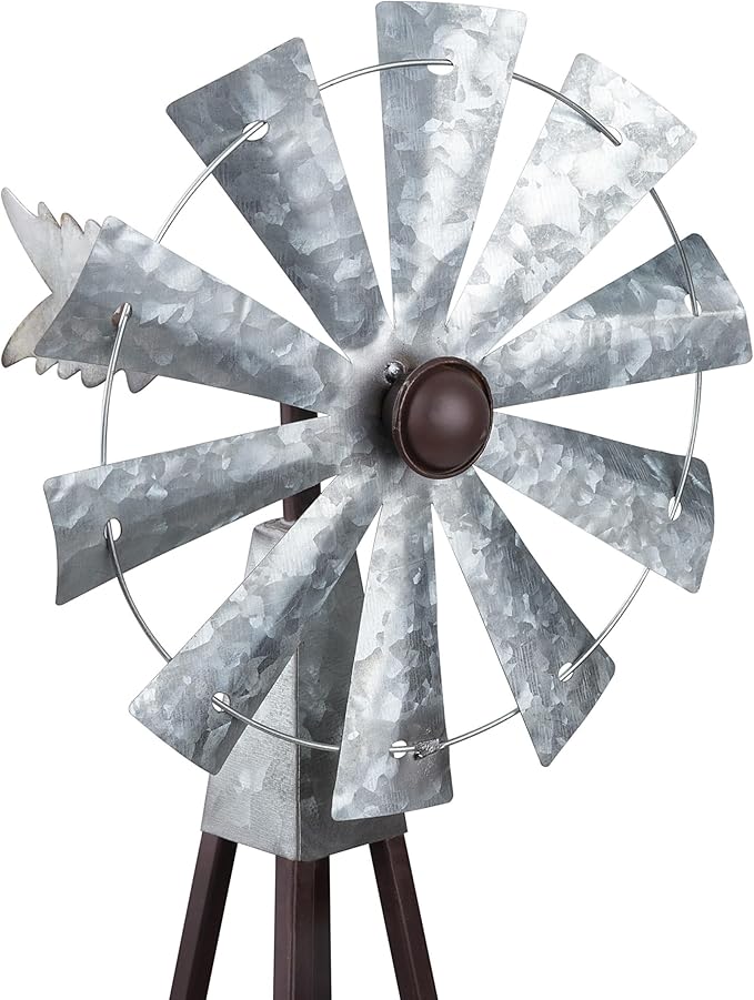 Alpine Corporation JUM368 Outdoor Metal Windmill Spinner Garden Yard Decoration, 24 Inches Tall, Bronze and Silver