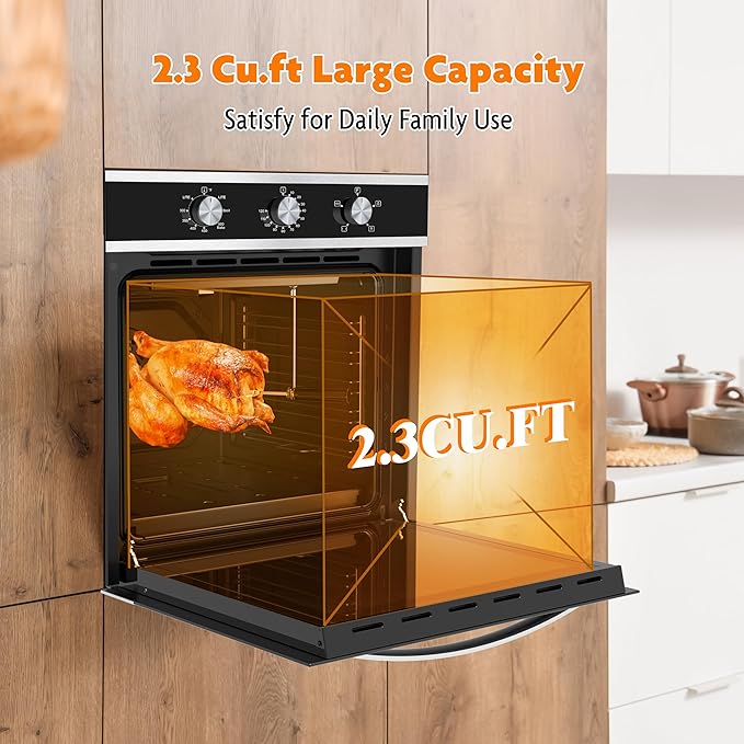 Gas Wall Oven 24 Inch CSA Certified,2.3 Cu.ft. Single, Natural Gas, Bake Broil Rotisserie, Mechanical Controls, Built-in Timer, Convection Fan in Stainless Steel