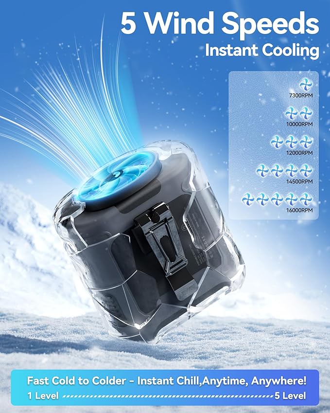 AI Portable Waist Fan Rechargeable 10000mah Belt Shirt Clip On Fan For Body Cooling That Blow Cold Air 5 Speeds Flashlight Up To 40H
