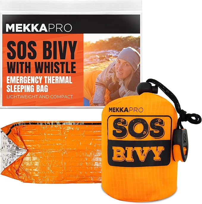 MEKKAPRO SOS Emergency Thermal Bivy Sleeping Bag with Survival Whistle, Survival Bivvy Sack, Mylar Emergency Blanket