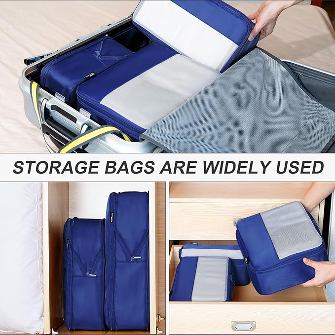 5 Set Compression Packing Cubes for Travel, Space Saving Luggage Organizer Bags (Dark Blue)