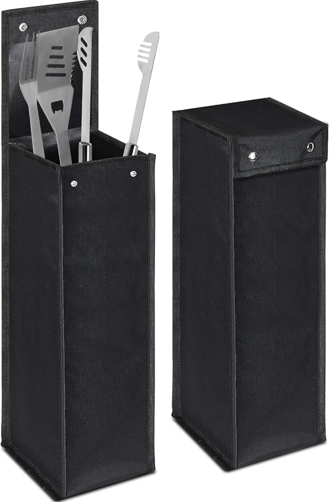 Grill Utensil Storage Bag BBQ Tool Storage Bags Barbecue Hardware Tool BBQ Utensil Holder Pouch Oxford Cloth Accessory Foldable for Camping Hiking(2 Pcs,Black)