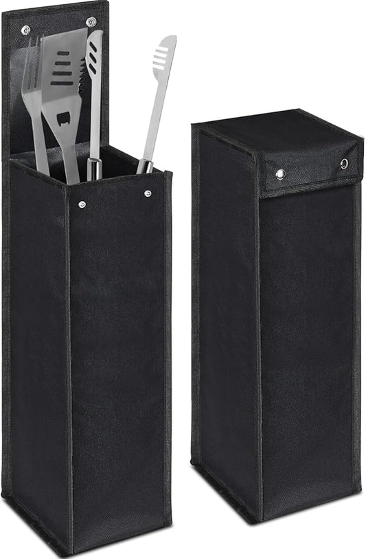 Grill Utensil Storage Bag BBQ Tool Storage Bags Barbecue Hardware Tool BBQ Utensil Holder Pouch Oxford Cloth Accessory Foldable for Camping Hiking(2 Pcs,Black)
