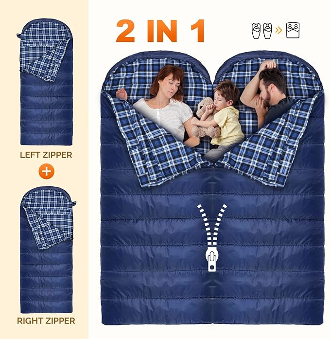 Flannel Sleeping Bag Cotton 0 Degree Cold Weather for Adults XXL Sleeping Bag 4 Season Big and Tall with Compression Sack
