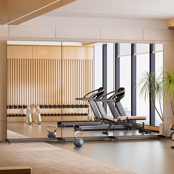 brisafe Home Gym Mirror 360° Swivel on Wheels, 75" X 43" Extra Large Nano Film Super Lightweight Unbreakable Full Length Mirror for Yoga Room, Dance Studio（ Black）