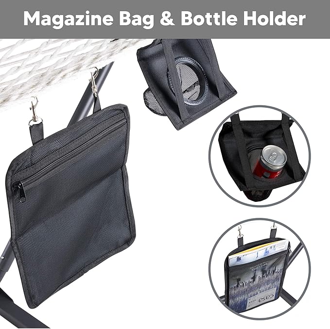 SUNCREAT Hammocks for Outside with Stand, Extra Large 2 Person Hammock with Stand, Dark Gray Drops