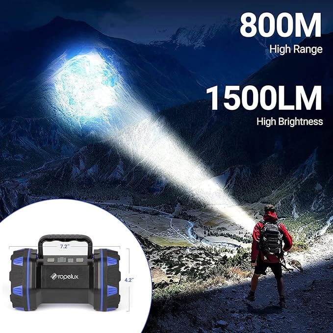 Led Camping Lantern Rechargeable, Camping Flashlight 1500LM, 8 Light Modes, Camping Lights 4800 Capacity, Portable Bright Flash Light for Emergencies, Power Outages, Hurricane, Hiking (Blue 1PACK).