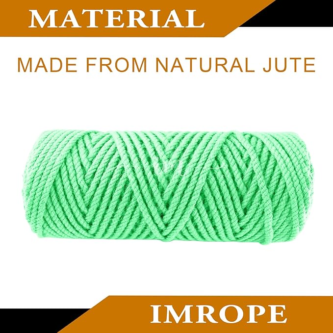 4mm x 100 Feet Light Green Jute Rope, Twine for Gardening Tomato Climbing Plant Tie Floristry Crafts Gift Wrapping Packing Decor