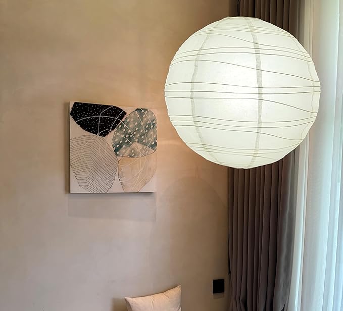 Hytsoeee(19.69Inch) Paper Lamp Shade,White Spherical Large Paper Lantern,Handmade Lantern Pendant Light Shade for Home Indoor Ceiling Light Decor,Such as Living Room, Bedroom