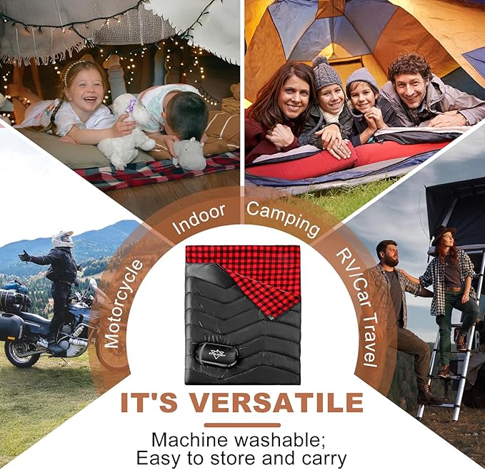 Double Sleeping Bag for Adults Kids, XL Queen Size 2 Person All Season for Warm & Cold Weather, Lightweight Compact with Compression Sack Camping Essentials for Backpacking Hiking