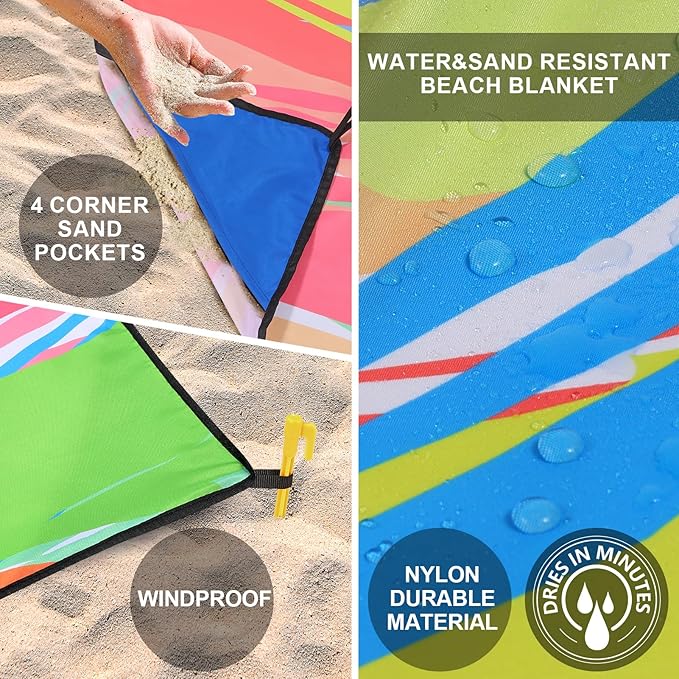 Beach Blanket Waterproof Sandproof Extra Large Beach Mat 79" X 83"/120"x108"for 1-8 Adults Quick Drying Durable Outdoor Picnic Mat for Beach Travel Camping Hiking