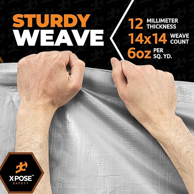 Heavy Duty Silver Poly Tarp 20' X 24' - Multipurpose Protective Cover - Durable, Waterproof, Weather Proof, Rip and Tear Resistant - Extra Thick 12 Mil Polyethylene - by Xpose Safety