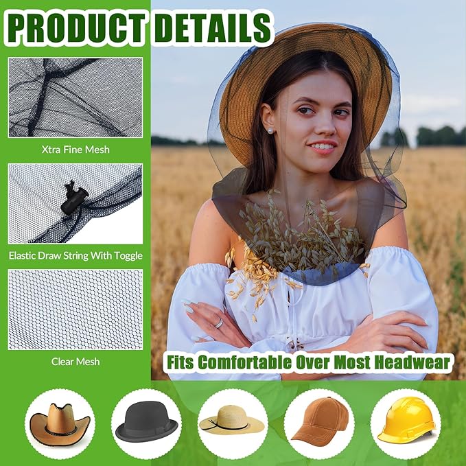 HESTYA 4 Pack Mosquito Head Net Face Mesh Protecting Net for Outdoor Hiking Camping Climbing Mosquito Fly Insects Preventing(Blue)