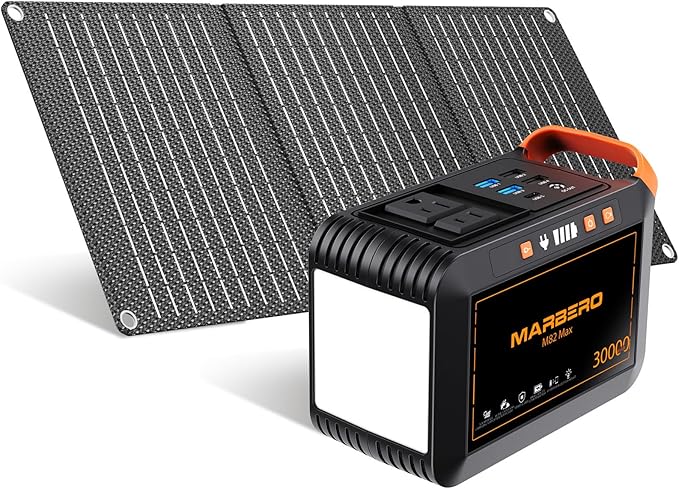 MARBERO 111Wh Solar Generator with Solar Panel Included Portable Power Station 120W with Foldable Panel 30W Set for Camping Outdoor Hiking Fishing Emergency