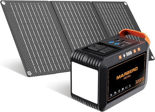 MARBERO 111Wh Solar Generator with Solar Panel Included Portable Power Station 120W with Foldable Panel 30W Set for Camping Outdoor Hiking Fishing Emergency