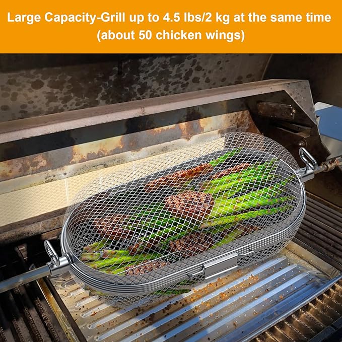 Rotisserie Grill Basket for Napoleon Grill,64000 BBQ Accessories Fit Most Spit Rods of Grills Rotisserie,Stainless Steel