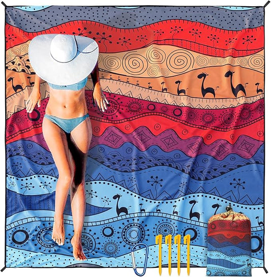 Beach Blanket Waterproof Sandproof Extra Large Beach Mat 79" X 83"/120"x108"for 1-8 Adults Quick Drying Durable Outdoor Picnic Mat for Beach Travel Camping Hiking