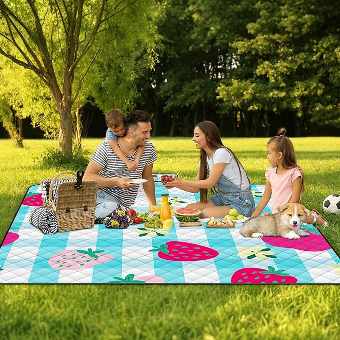 Extra Large Picnic Blanket Waterproof,80"x 80"Foldable Machine Washable Beach Blankets,Outdoor Blanket for 6-8 Adults,Picnic Mat Suitable for Indoor Crawling,Park Beach,Camping,Hiking,Travel (Blue）