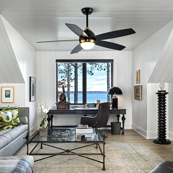 Black and Gold Ceiling Fan with Lights,52 Inch Ceiling Fans,6 Speeds,3 Color,Quiet DC Motor,Ceiling Fan with Remote Control for Bedroom Living Room Patio Kitchen