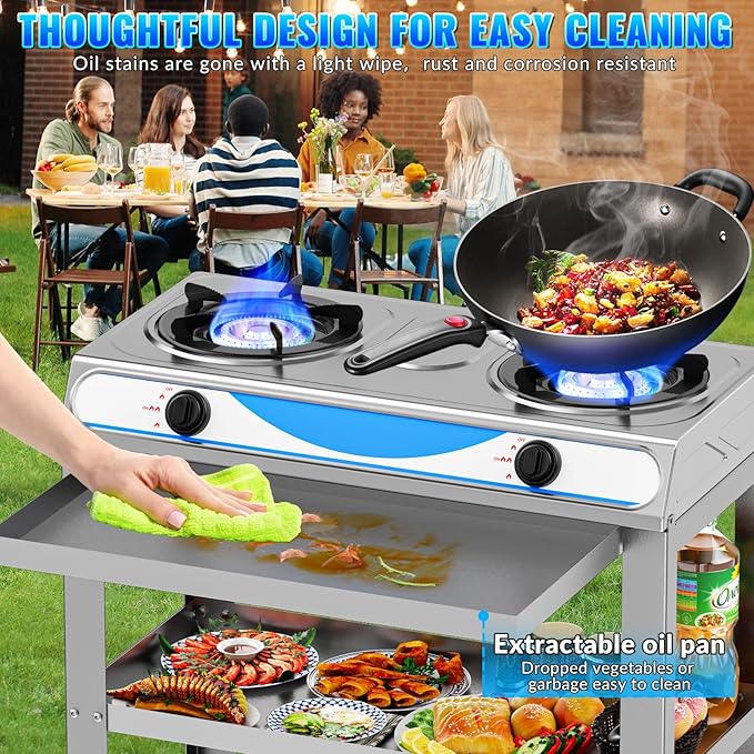 2 Burner Propane Gas Stove,19000BTU Portable Gas Stove with Support Leg Stand and Adapter Auto Ignition Camping Stove,propane burner for RV, Apartment, Outdoor Cooking