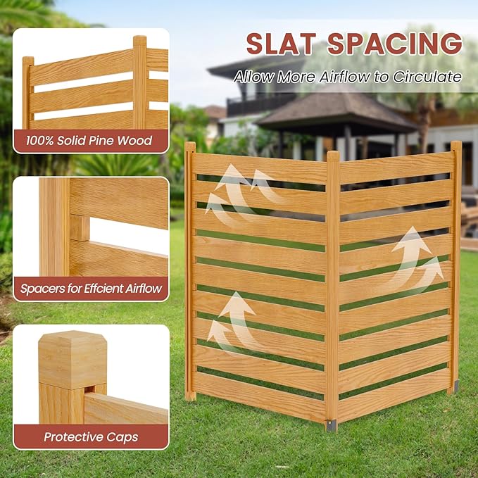 LILYPELLE 38in W x 42in H Air Conditioner Fence, 2 Panels Outdoor Wooden Fence Privacy Screen with Metal Stakes, Trash Can Pool Equipment Enclosure Outside Panels Decorative Fences