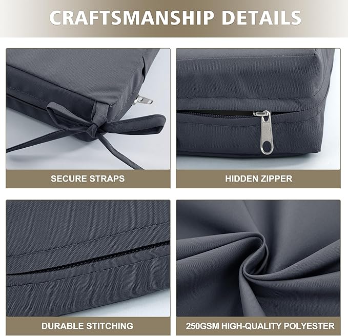 24x24 Inch Outdoor Cushions for Patio Furniture, Waterproof Outdoor Chair Cushions w/Fade-Resistant, Removable & Machine-Washable Covers, Deep Seat Sofa/Couch Pads Replacement – Set of 4, Dark Grey