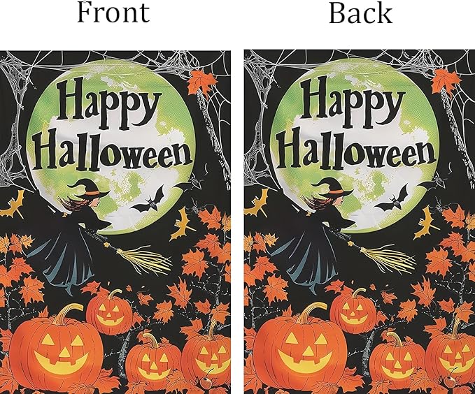 Halloween Garden Flag for Outside 12x18 Inch Double Sided, Pumpkin Witch Small Yard Flags for Outside, Happy Halloween Outdoor Flag Front Porch Decorations for Home