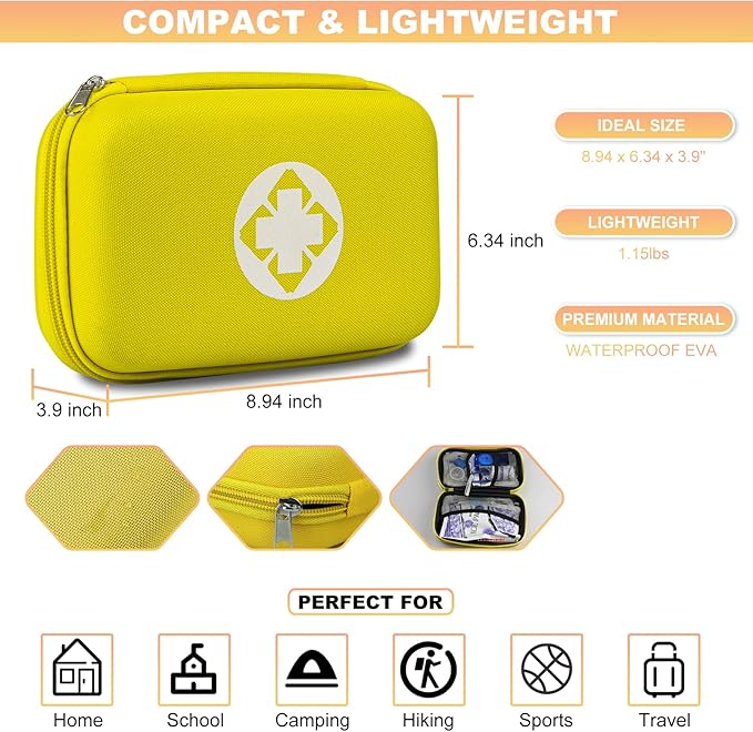 276PCS Hiking First Aid Kit for Home Personal Emergency Supplies Compact Bag for Backpack, First Aid Essentials Survival Kit for Business Travel Car Yellow AMORNING
