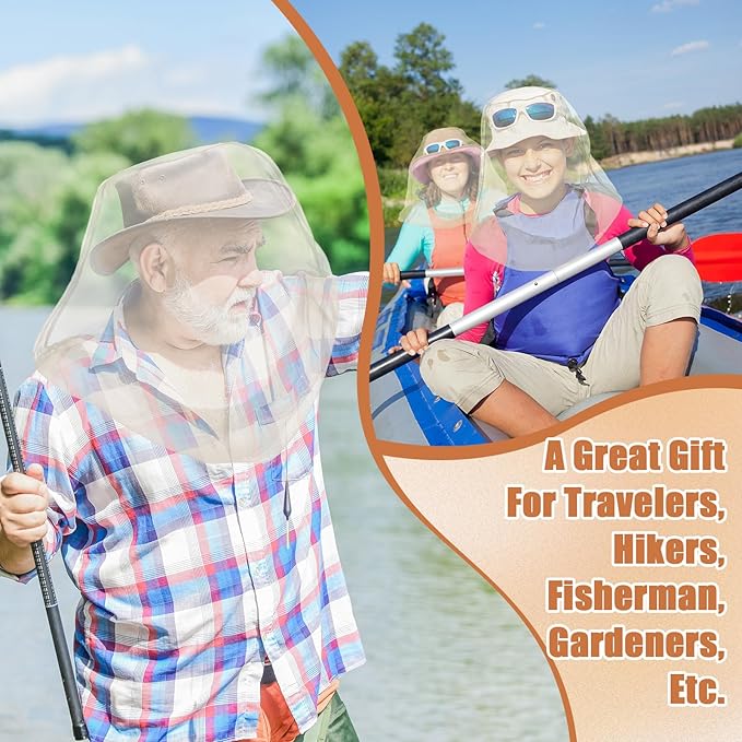 HESTYA 4 Pack Mosquito Head Net Face Mesh Protecting Net for Outdoor Hiking Camping Climbing Mosquito Fly Insects Preventing(Beige)