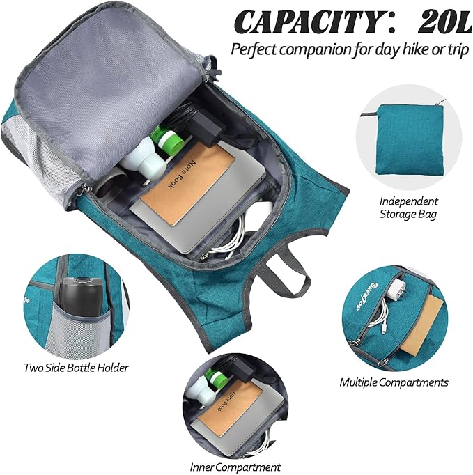 Seektop 20L Hiking Backpack Ultra Lightweight Waterproof Travel Backpack Packable Small Outdoor Bag Foldable Day Pack for Women Men
