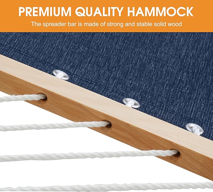 Lazy Daze Hammocks 11 FT Double Outside Hammock Quick Dry Olefin Fabric Hammock with Spreader Bar & Side Pocket for Outdoor Poolside Backyard 450 lbs Capacity, Navy Blue