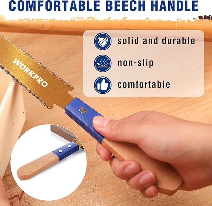 WORKPRO 6 Inch Japanese Pull Saw, Double-Edged Hand Saw for Wood Cutting with 14&17 TPI, SK5 Flexible Blade, Non-Slip Beech Handle for Woodworking