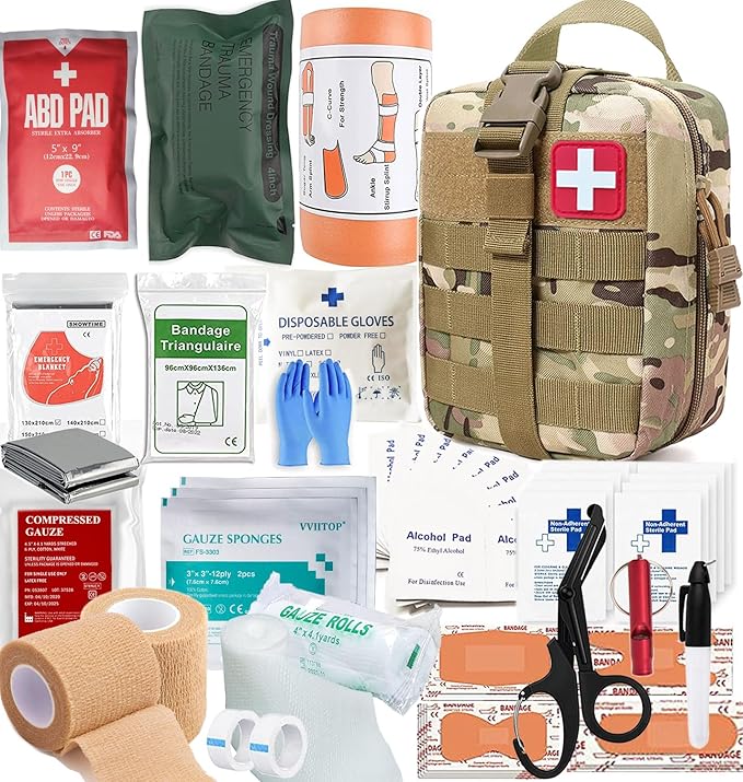 IFAK Kit Trauma Kit Military Medical First Aid Kits Bleeding Contral Emergency Survival Bug Out Bag for Camping Gear Supplies Hiking (Camouflage)