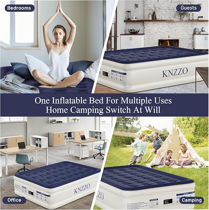 Air Mattress Full with Built-in Pump, Blow Up Mattress with Soft Flocked Top, Leakproof Inflatable Mattress, Foldable Waterproof Air Bed for Home, Guests, Camping, with Storage Bag