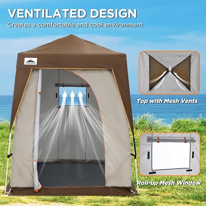 EAGLE PEAK 5x5 Pop Up Privacy Tent with Ground Mat, Portable Changing Room & Outdoor Shower Tent, Portable Canopy for Camping, Pool, Photoshoots or Toilet Shelters 6x6 Base 5x5 Top (Gray/Brown)