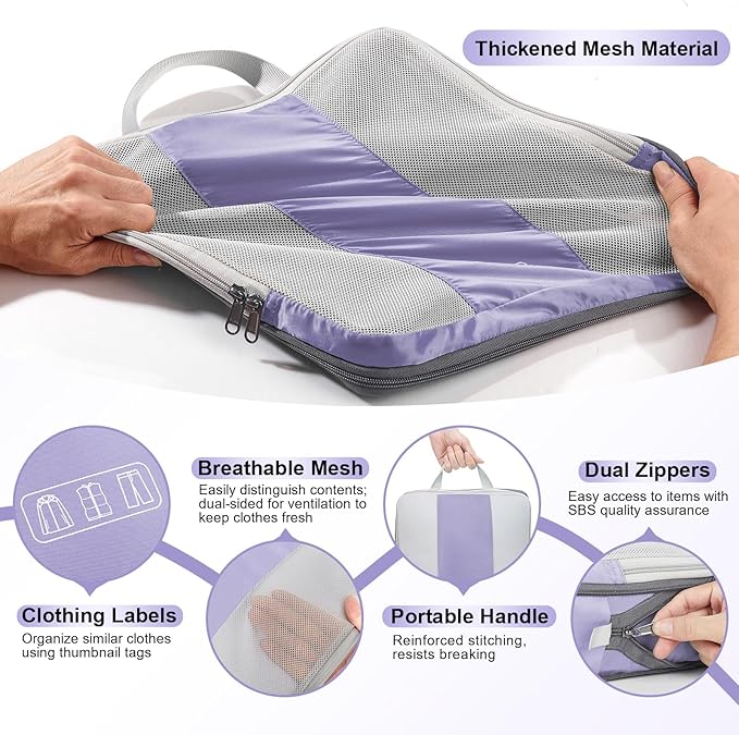 10 Set Compression Packing Cubes for Travel Essentials,Compressible Expandable Packing Cubes for Suitcase,OlarHike Luggage Organizer Bags for Travel,Handy Helper for Organizing Clothes(Purple Gray)
