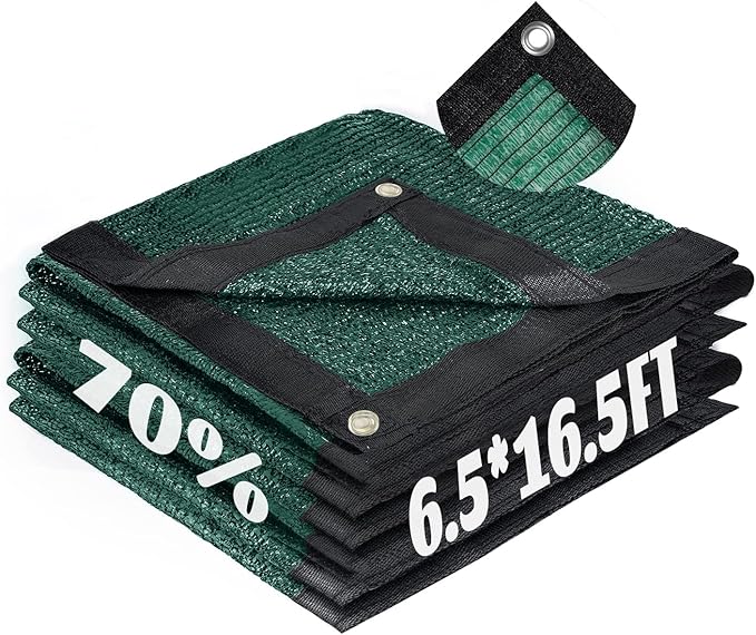 Cool Area 70% Sun Shade Cloth Mesh Tarp with Grommets for Plant Cover 6.5x16.5ft Patio Canopy Garden Pergola Greenhouse Car Barn Kennel Green